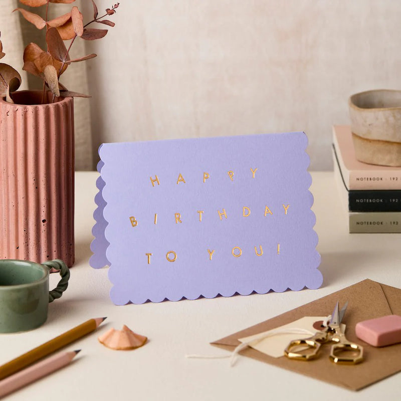 Lavender happy to your birthday card with scallop edges