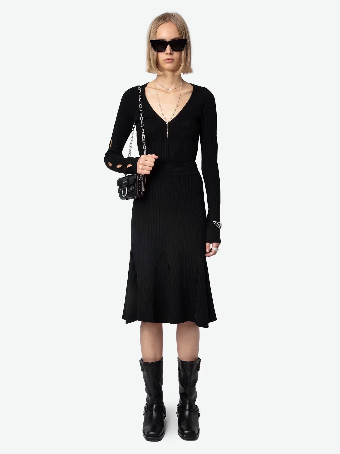 Ginza wool flared skirt, black