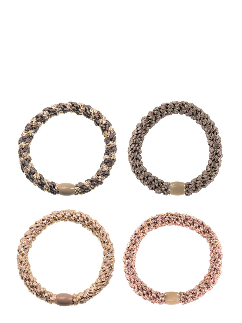 Kknekki Bundle 10, set of 4 hair ties in gold, pink, brown