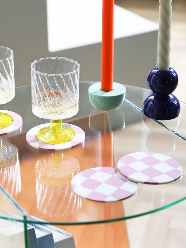 Coaster check pink, set of 4