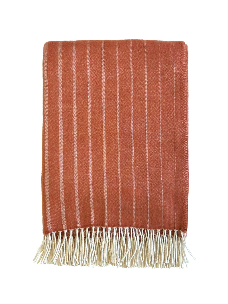 Striped blanket with brown and white colors on a white background
