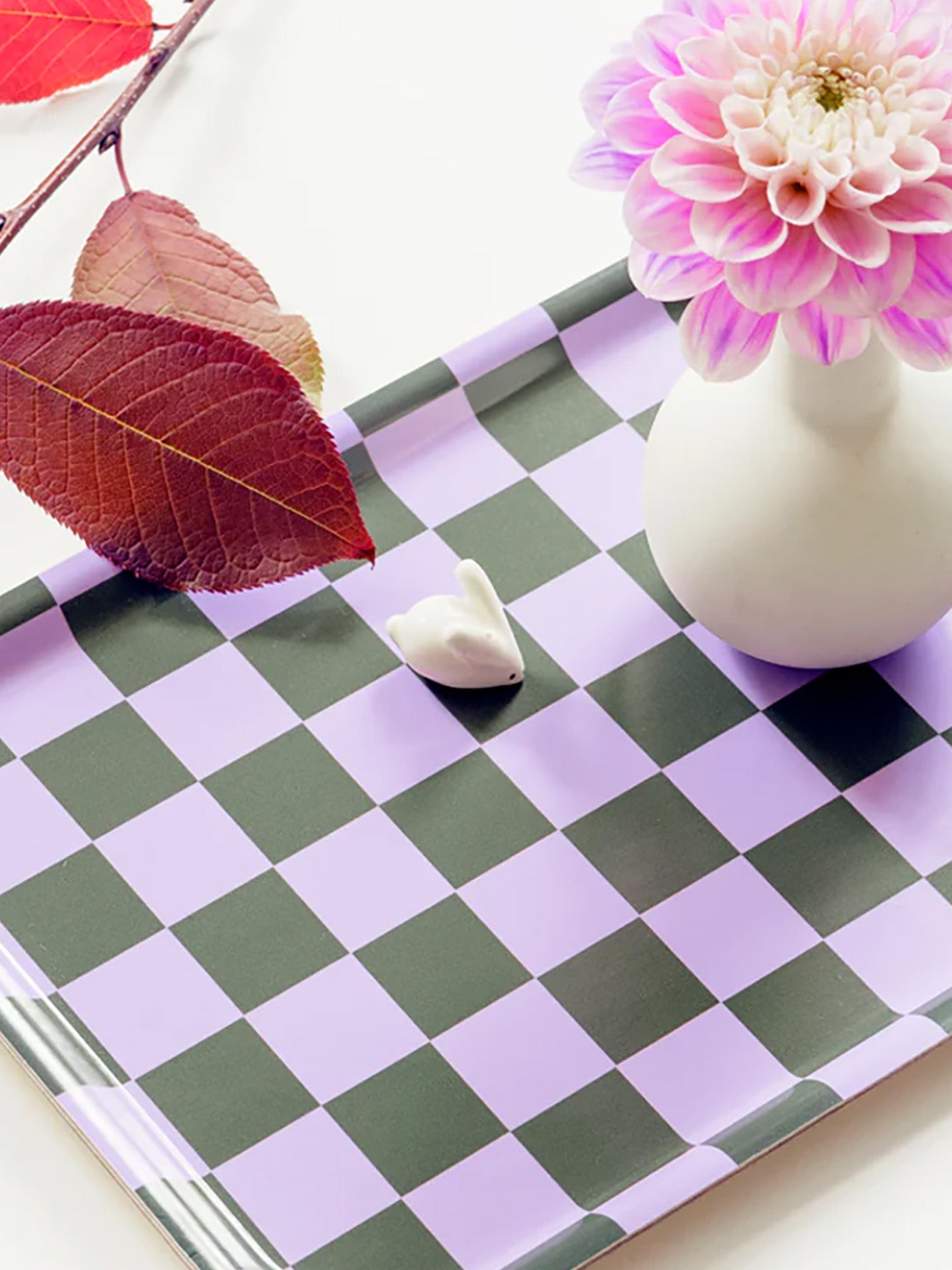 Lilac / Olive CHECKER Rectangular Serving Tray (27x20 cm)