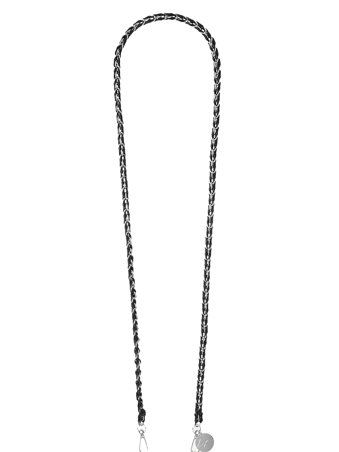 Lou crossbody phone strap, black and silver metal