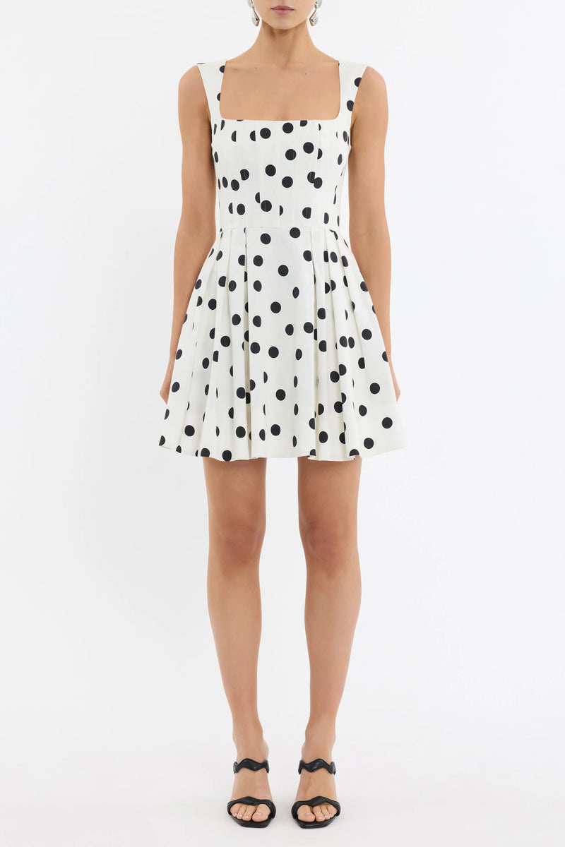 Maisie polka dot mini dress, white