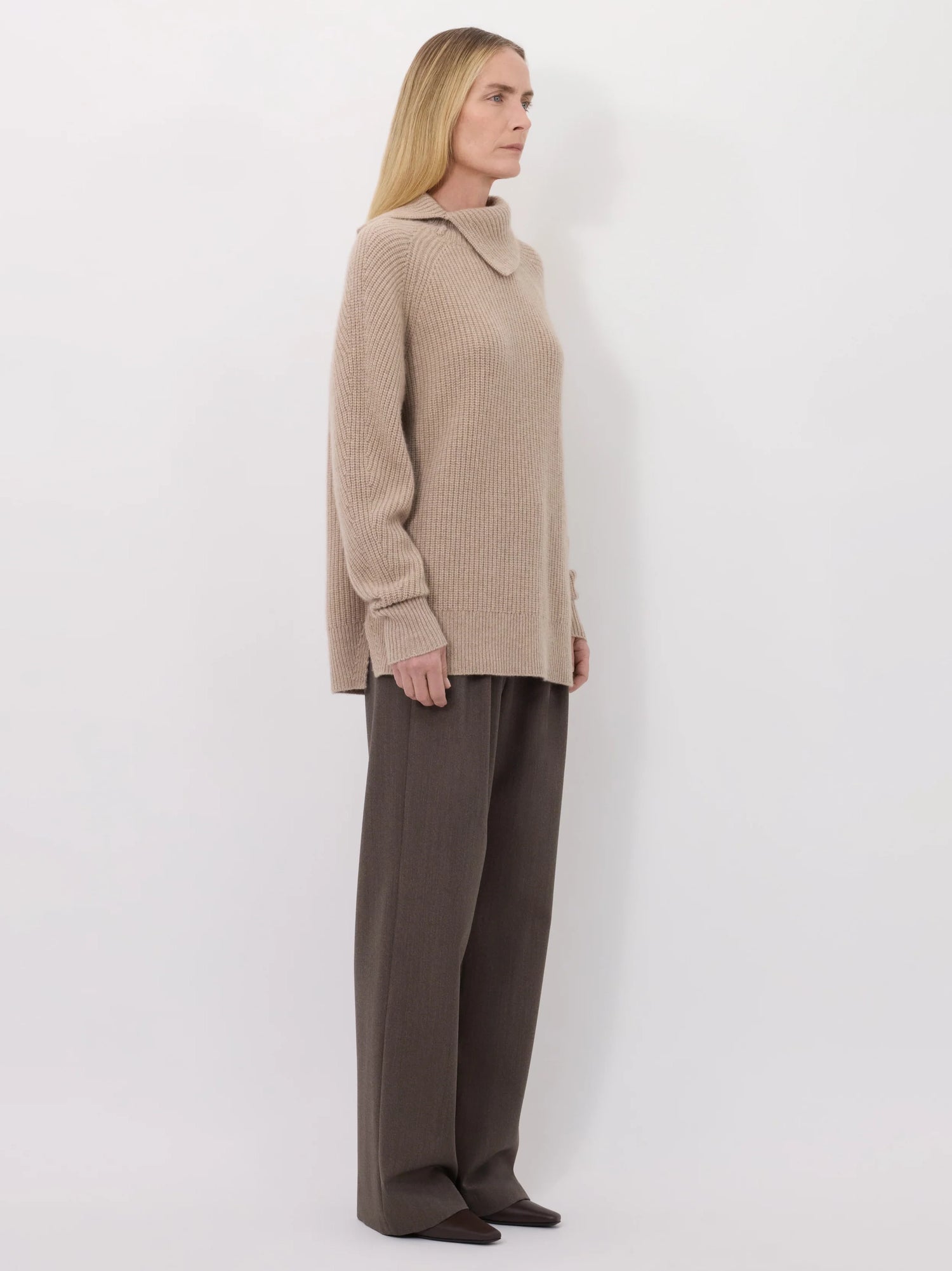Cecil stand collar sweater, beige melange