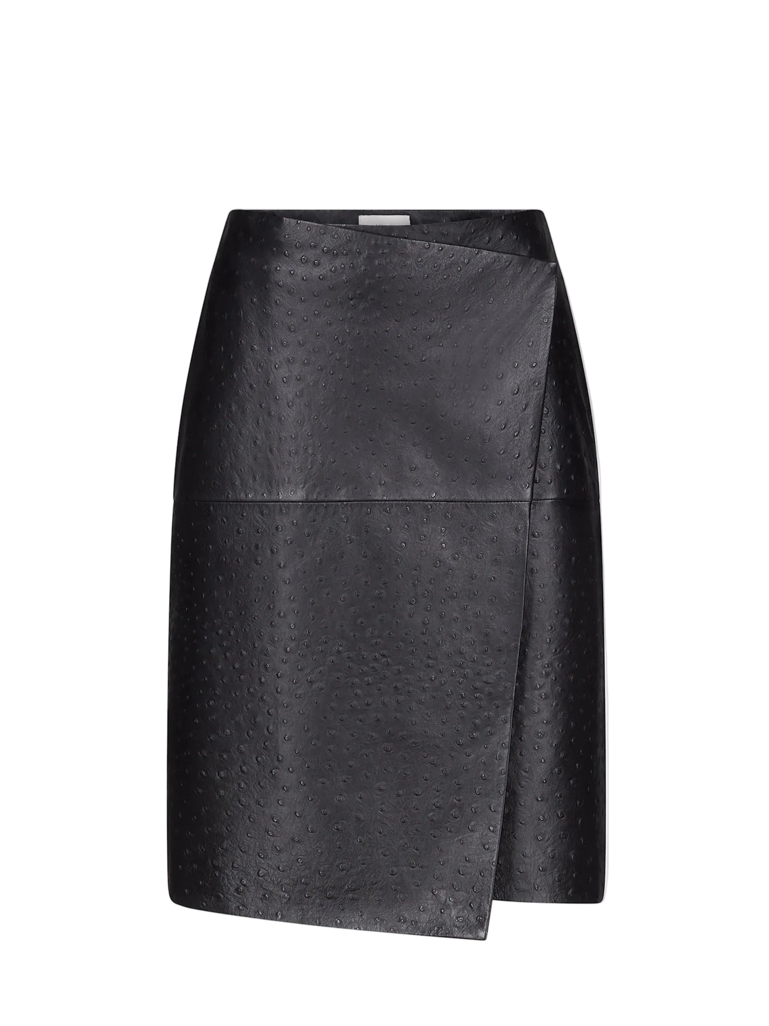 Black textured leather skirt on a light gray background
