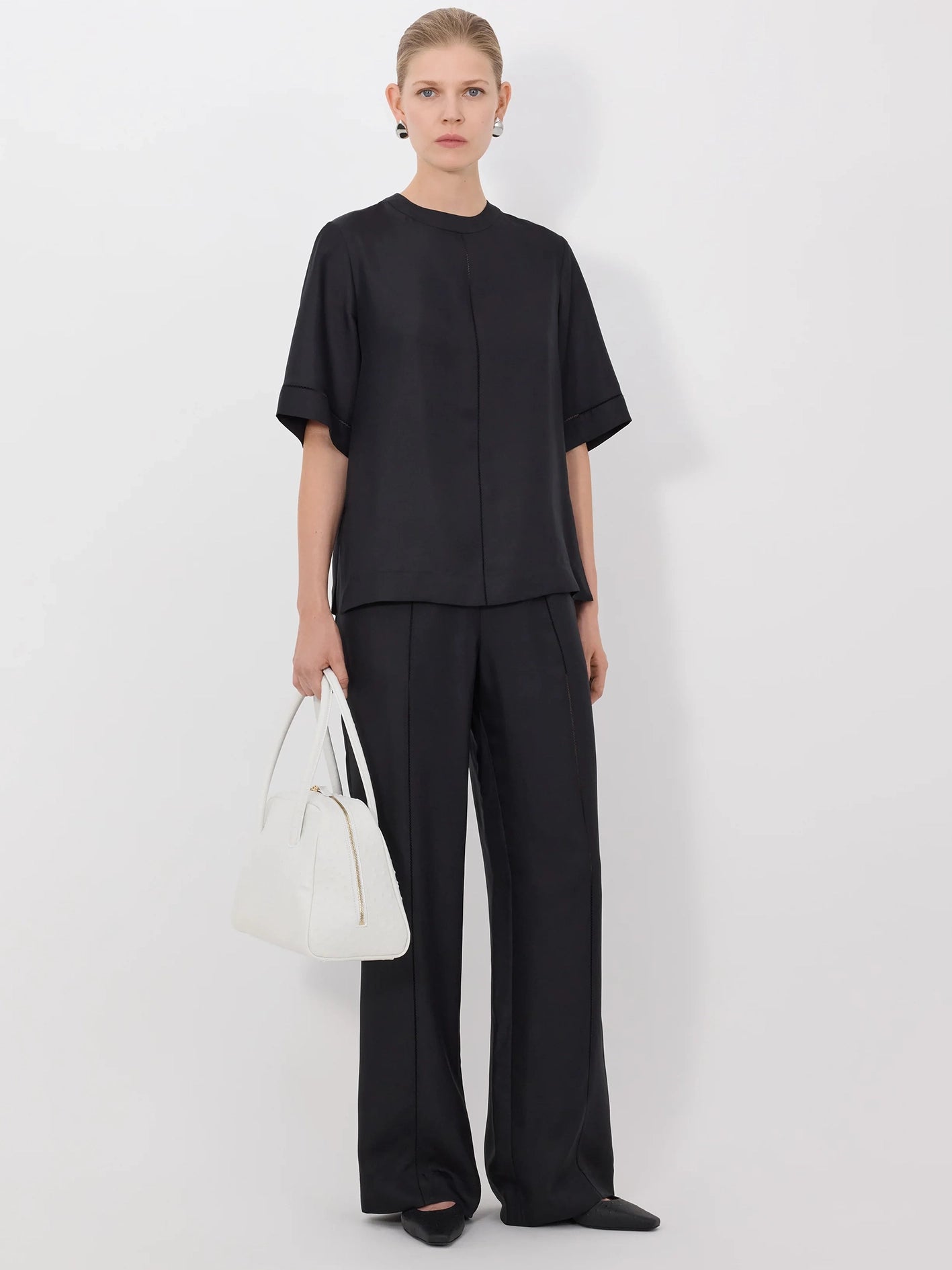 Havana silk twill top, black