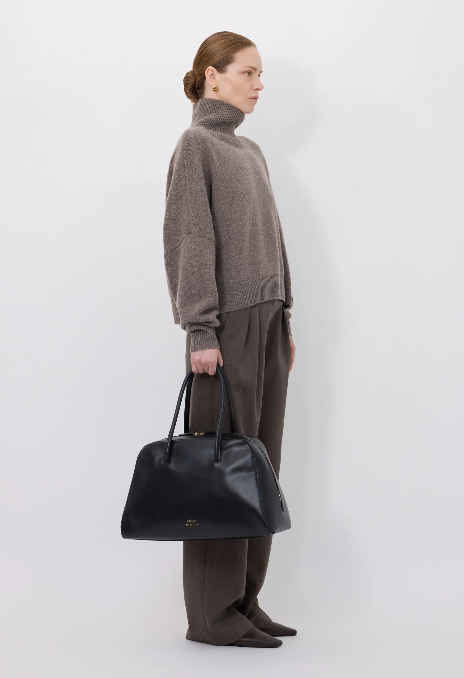 Luke stand collar sweater, taupe melange
