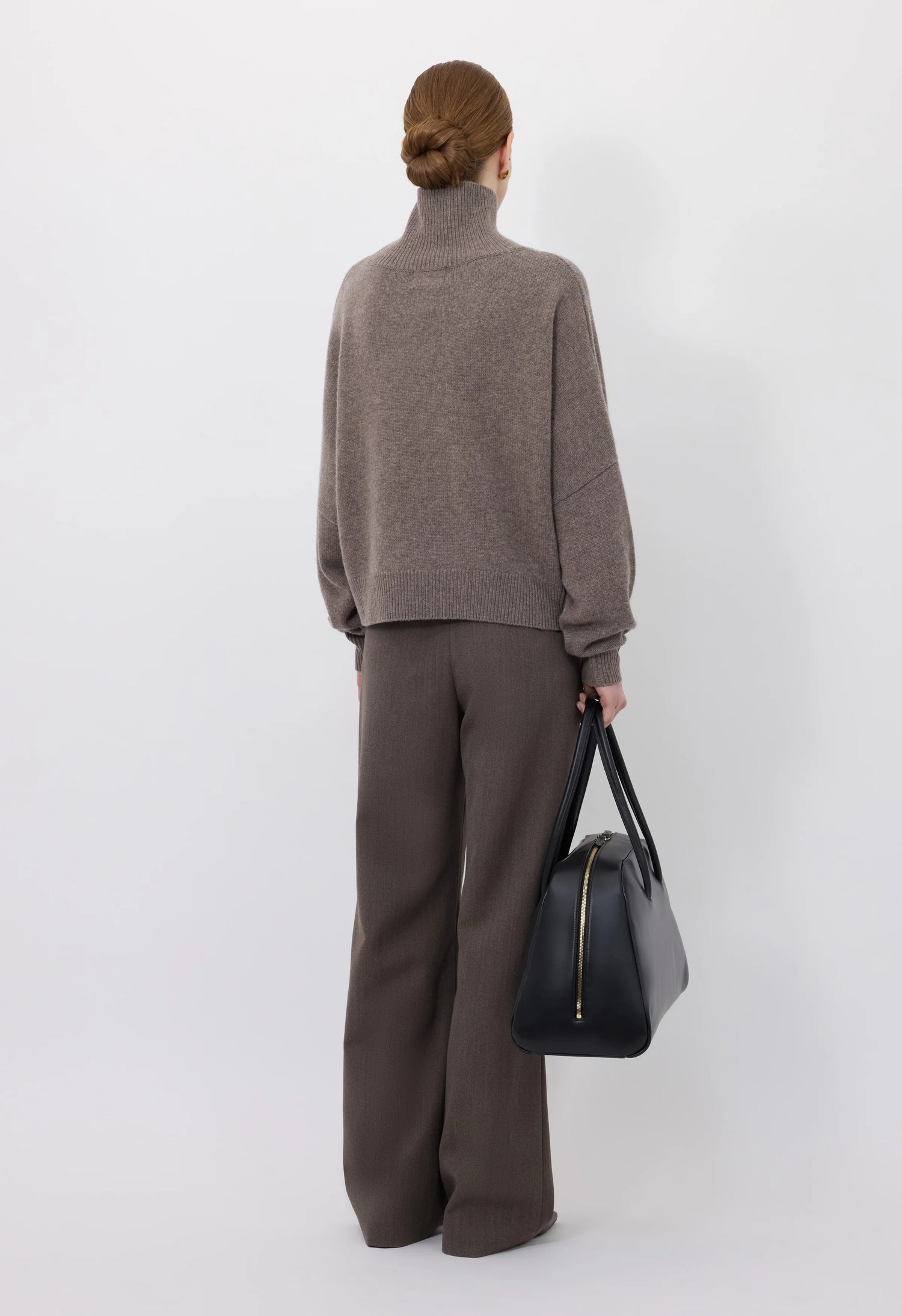 Luke stand collar sweater, taupe melange