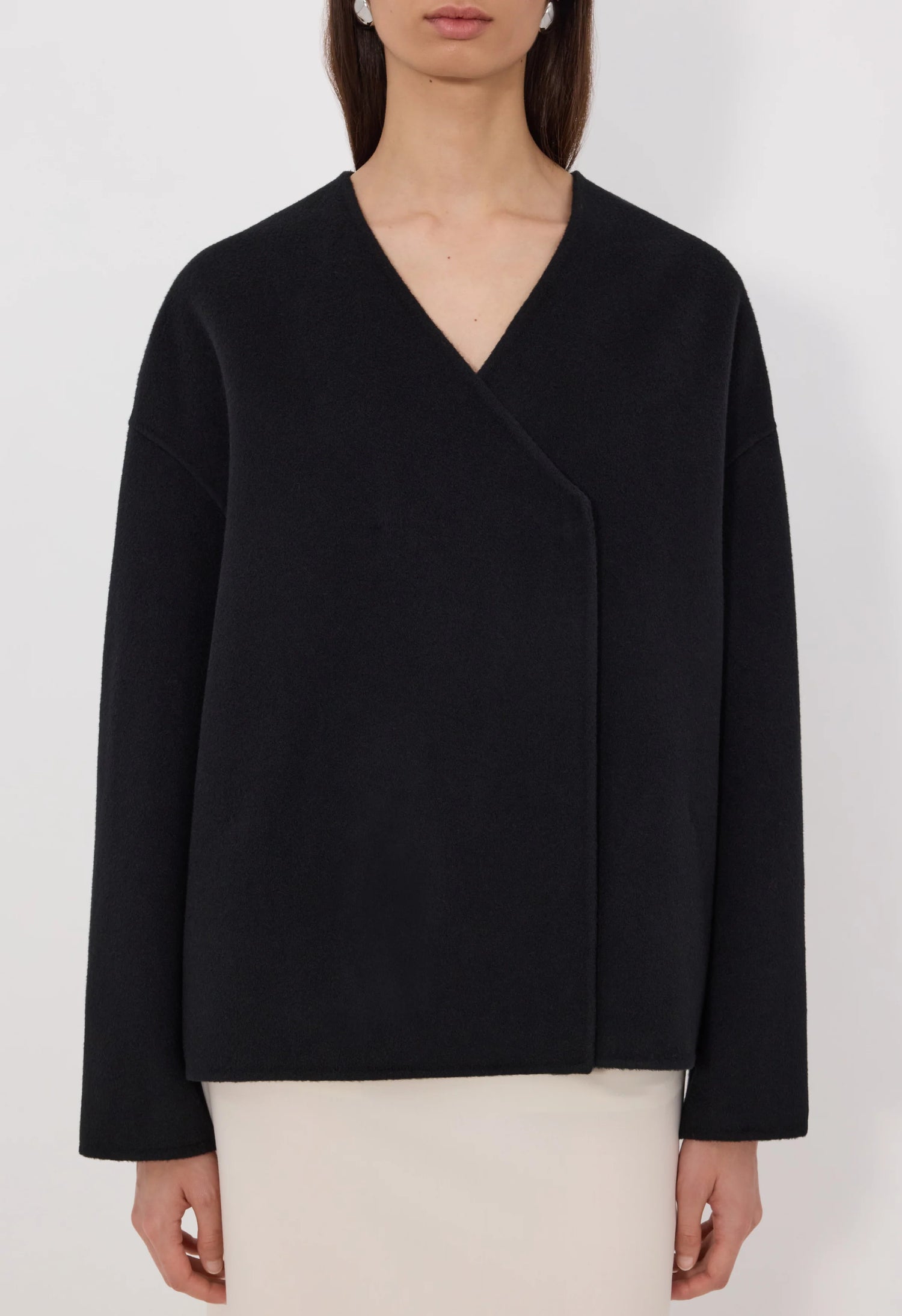 Maara asymmetric wool cashmere drap jacket, black