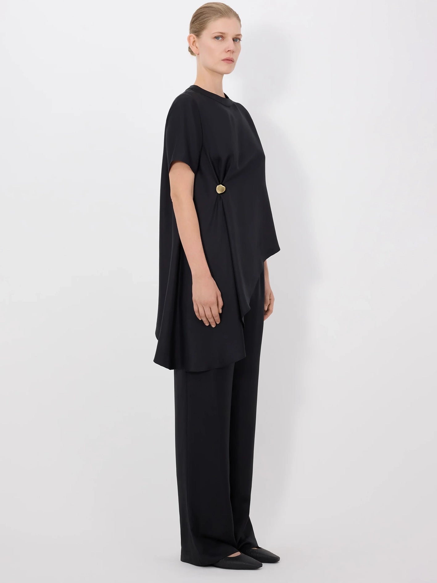 Madea asymmetric silk twill top, black