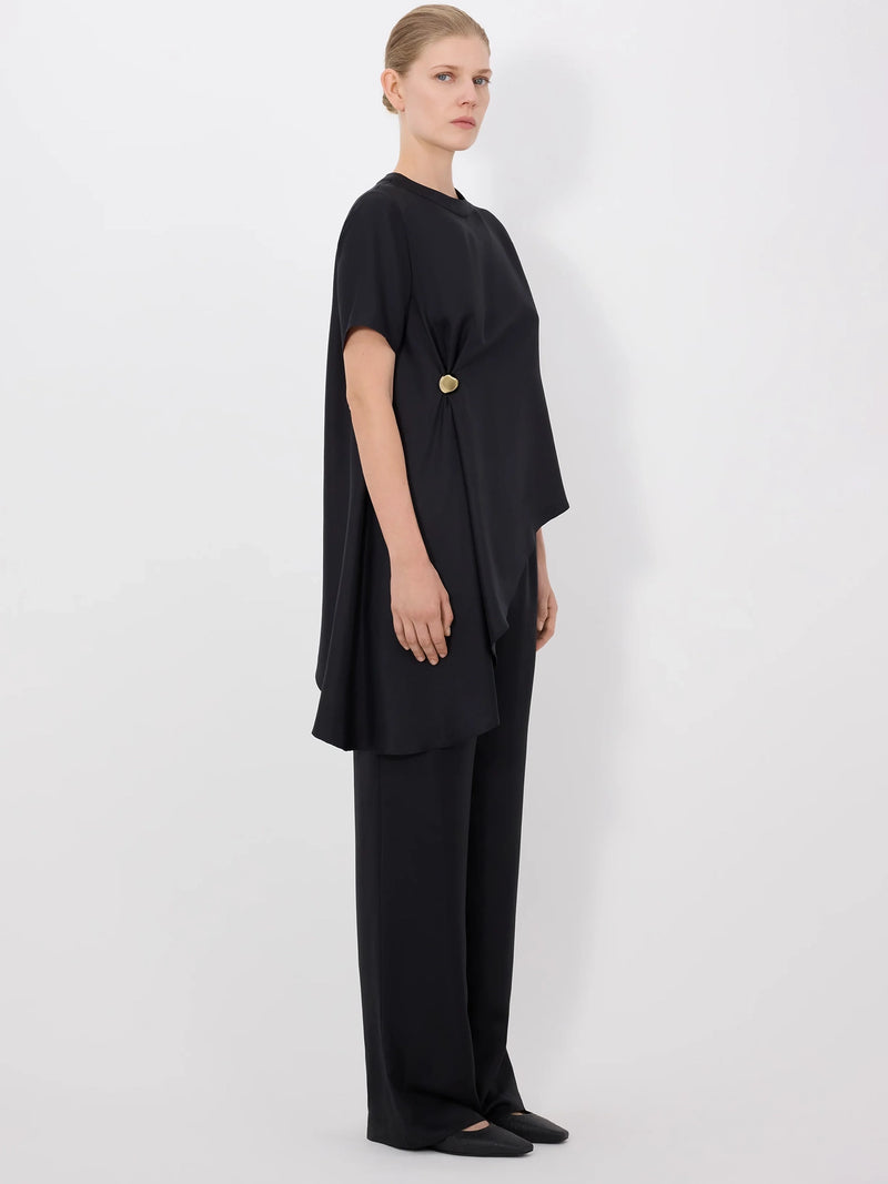 Madea asymmetric silk twill top, black