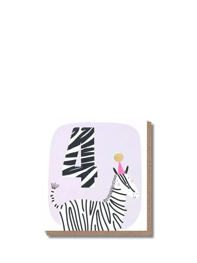 4th birthday party pals zebra, birthday card