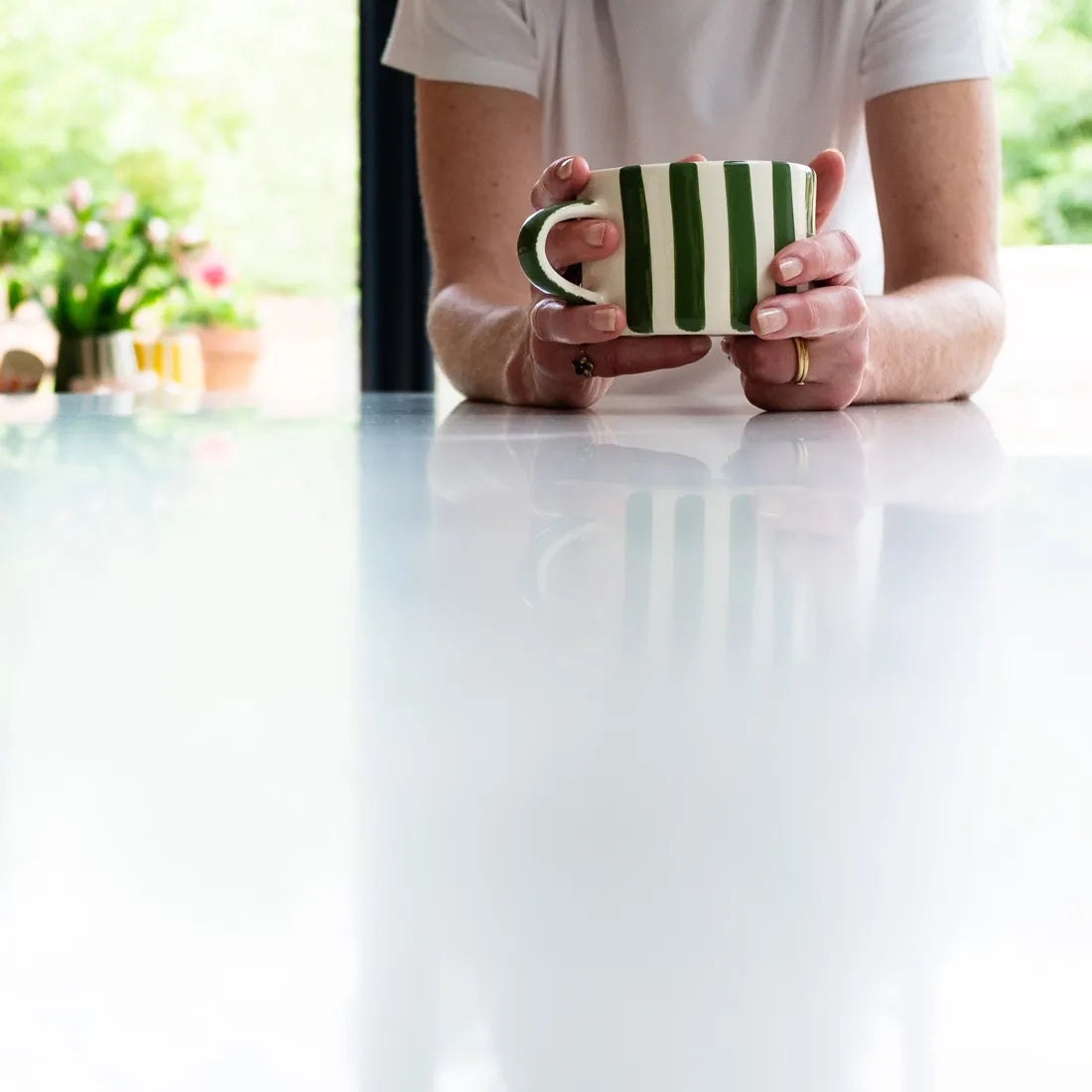 Candy stripe mug, moss green