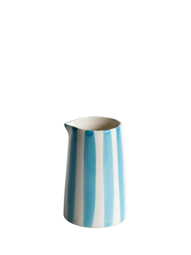 Ceramic pitcher with mint and white stripes