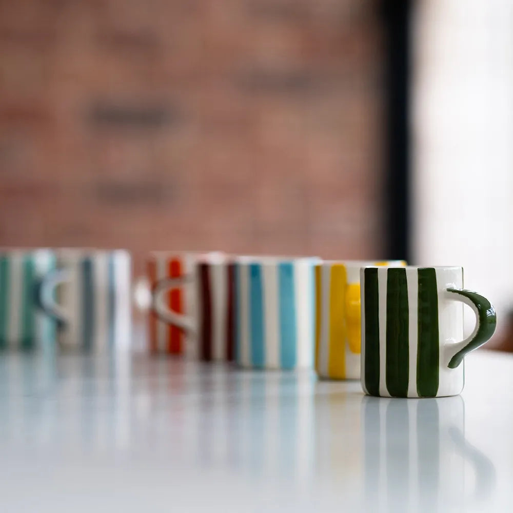 Candy stripe espresso cup, paprika red