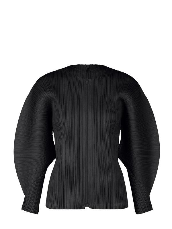 Two-way zip pleated jacket w. rounded sleeves, black