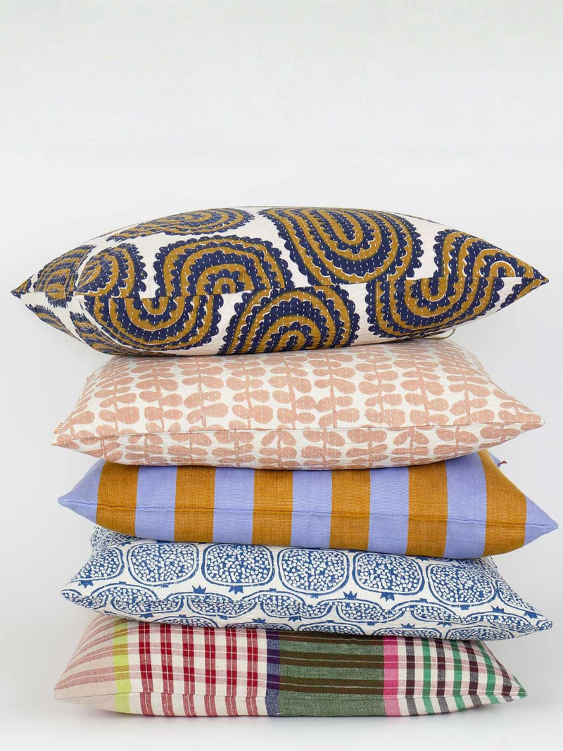 Emanuela square cushion cover (50x50cm), lavender-mustard stripes