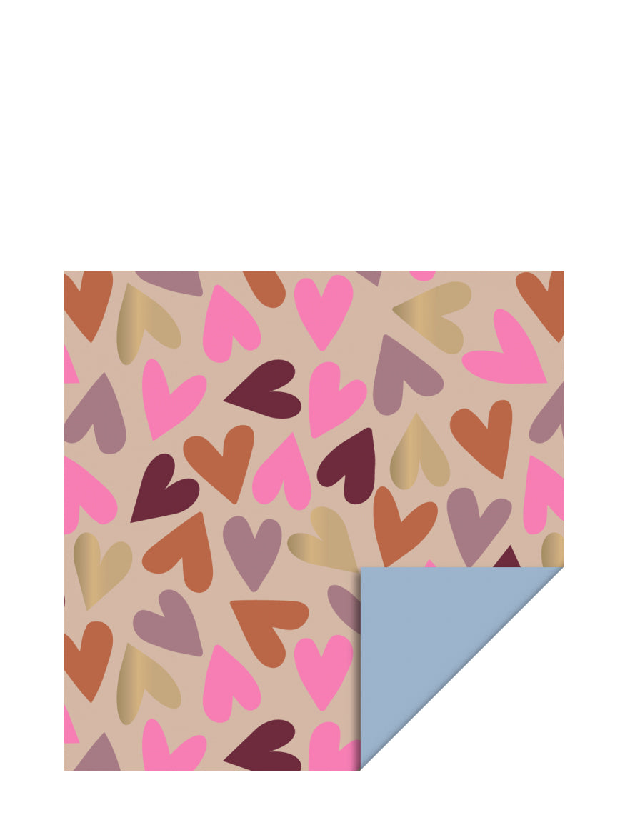 Gift wrapping roll - Big Hearts, Nude-Polar Blue (70 cm x 3 m)
