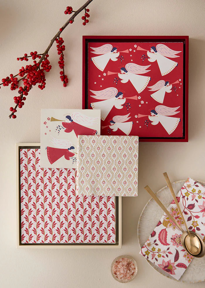 Flying Angels paper cocktail napkins, red-ivory (50 pcs)
