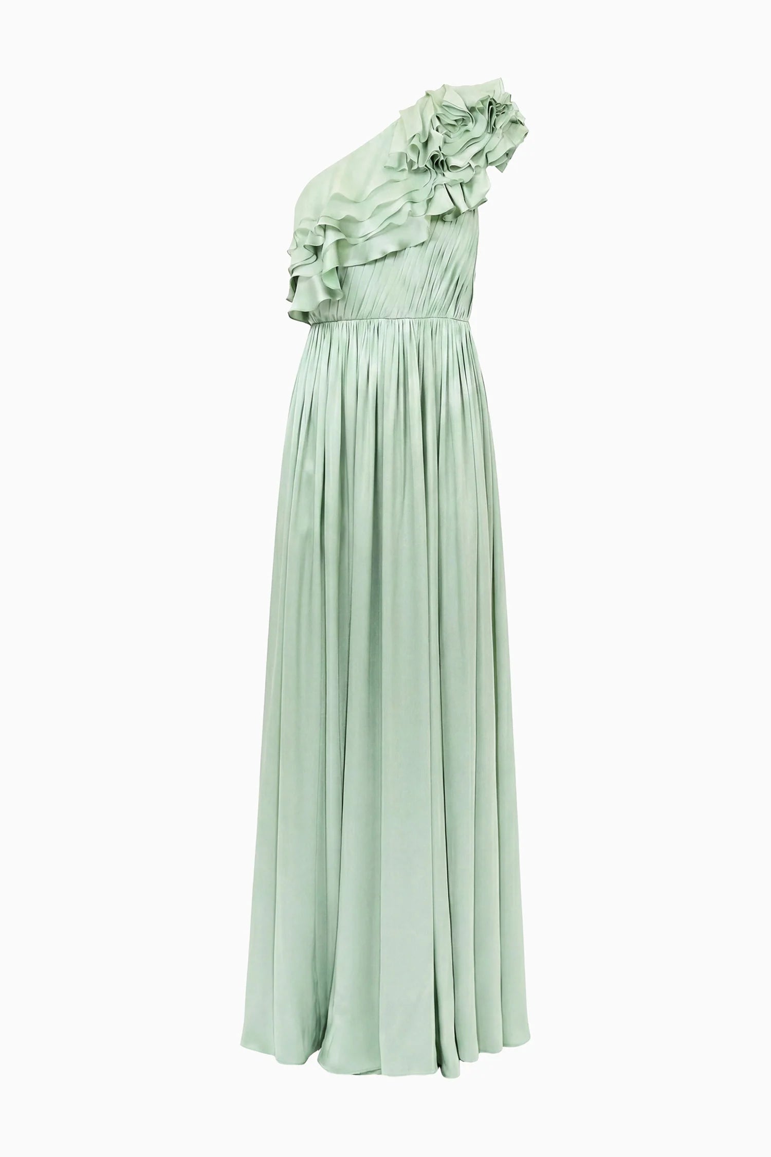 Avalina ruffled silk one shouder gown, Celadon