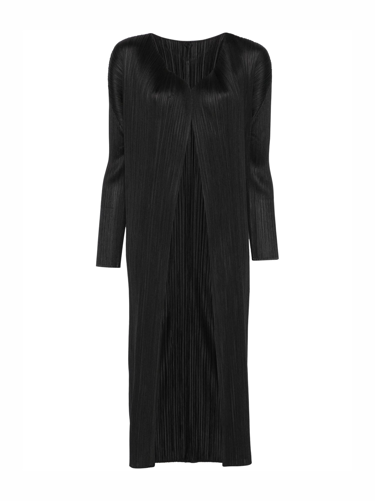 Long pleated long-sleeved basics cardigan, black (carryover)