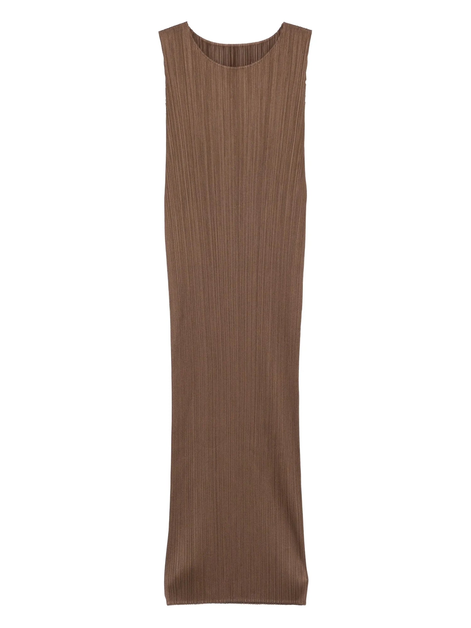 Sleeveless pleated dress, brown