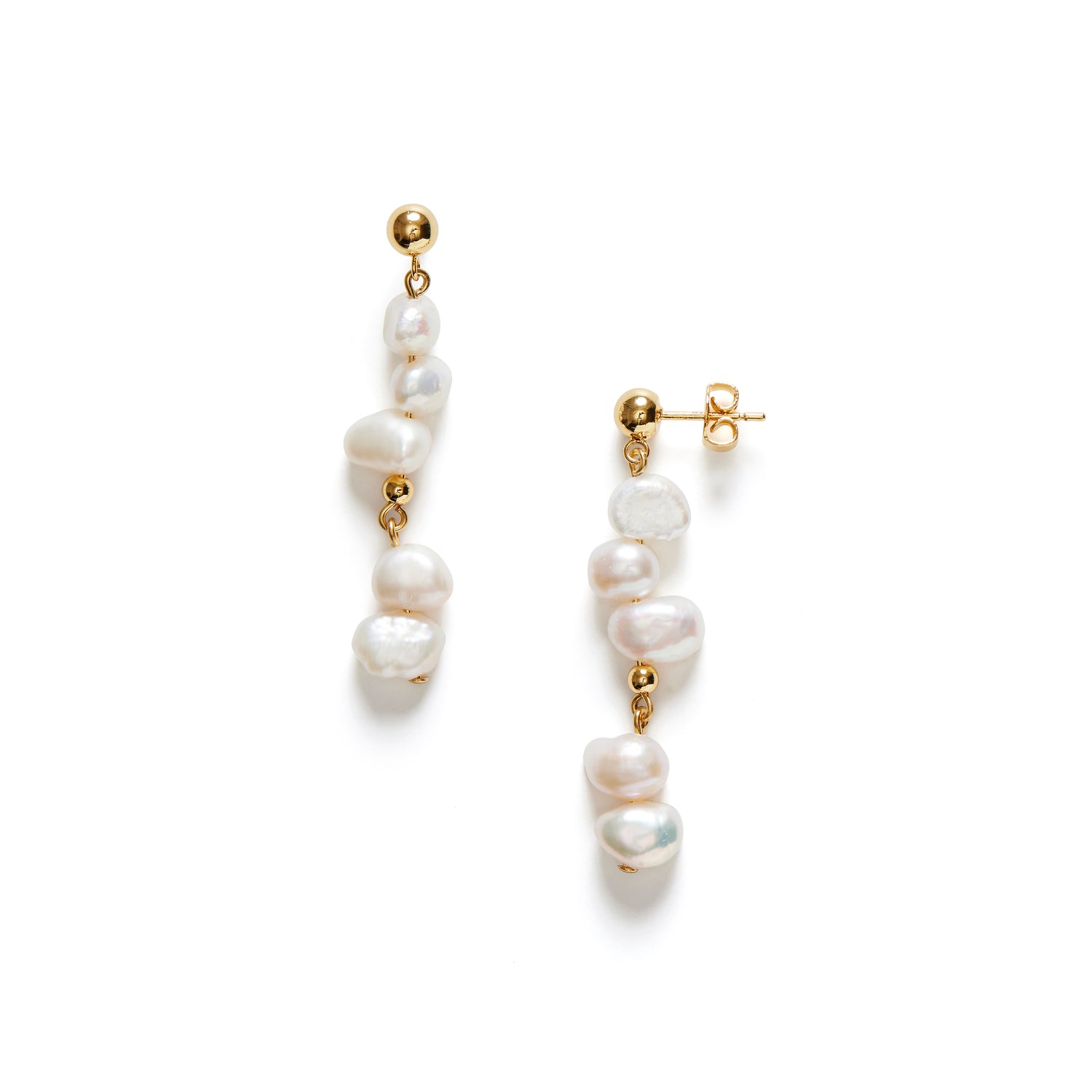 Pearly Drop Earring  Long , Gold