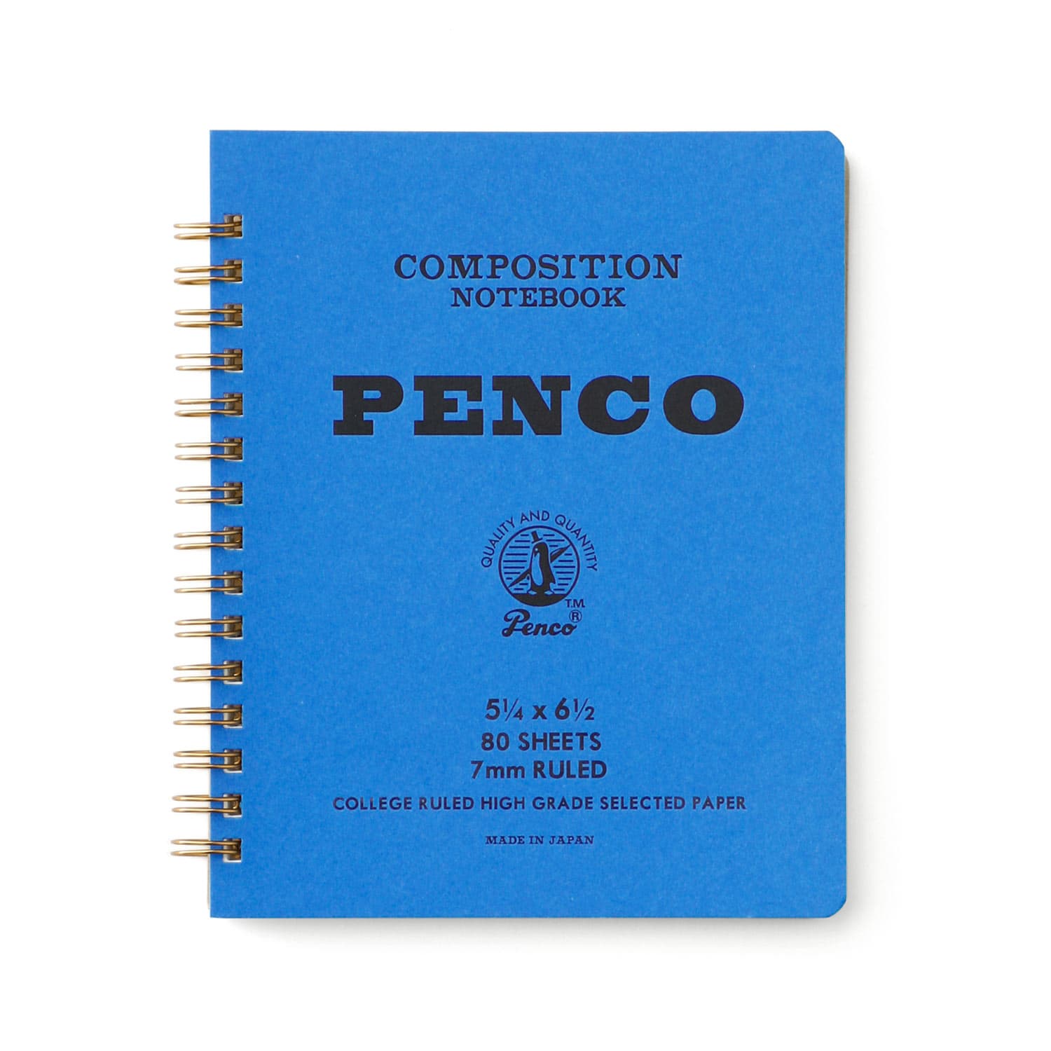 Blue composition notebook with 'Penco' branding on a white background