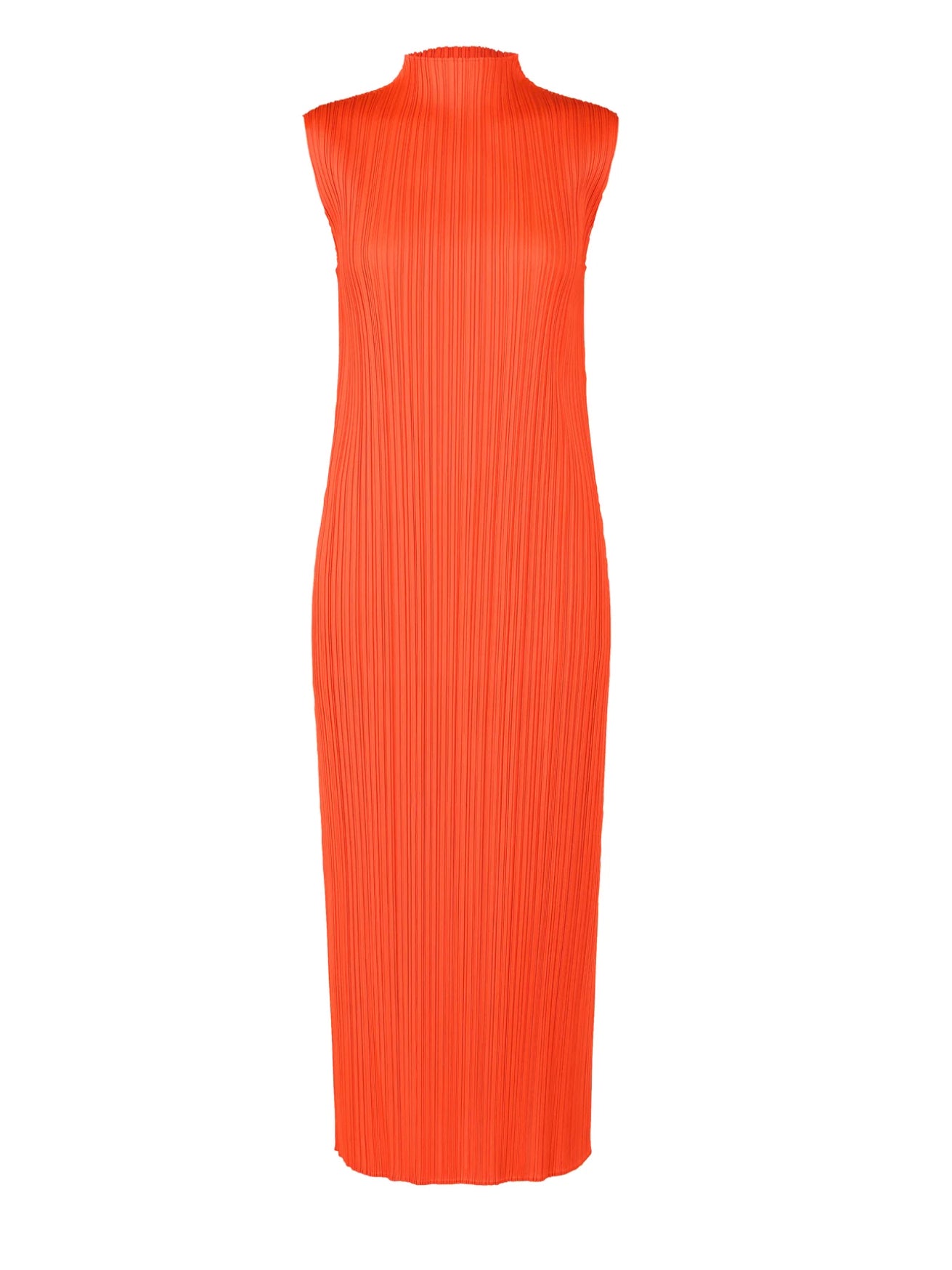 Sleeveless pleated midi dress, bright orange