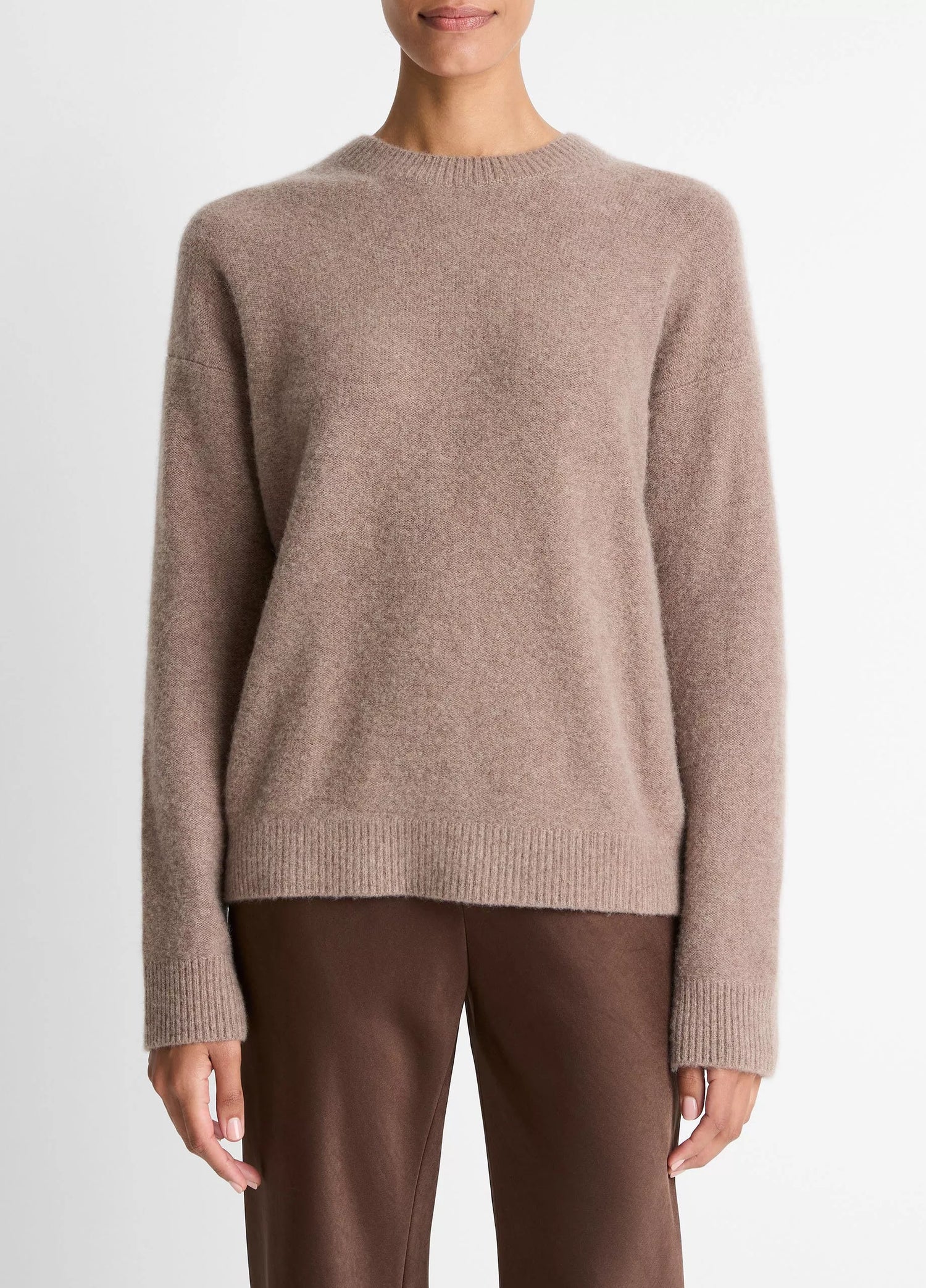 Boiled cashmere crewneck pullover, beige
