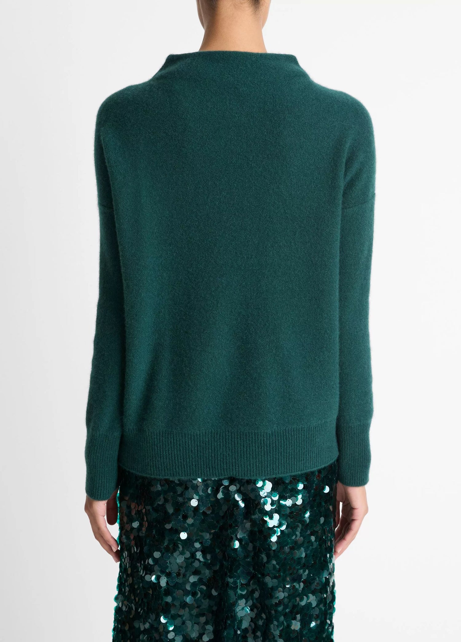 Boiled cashmere funnel neck pullover, juniper green