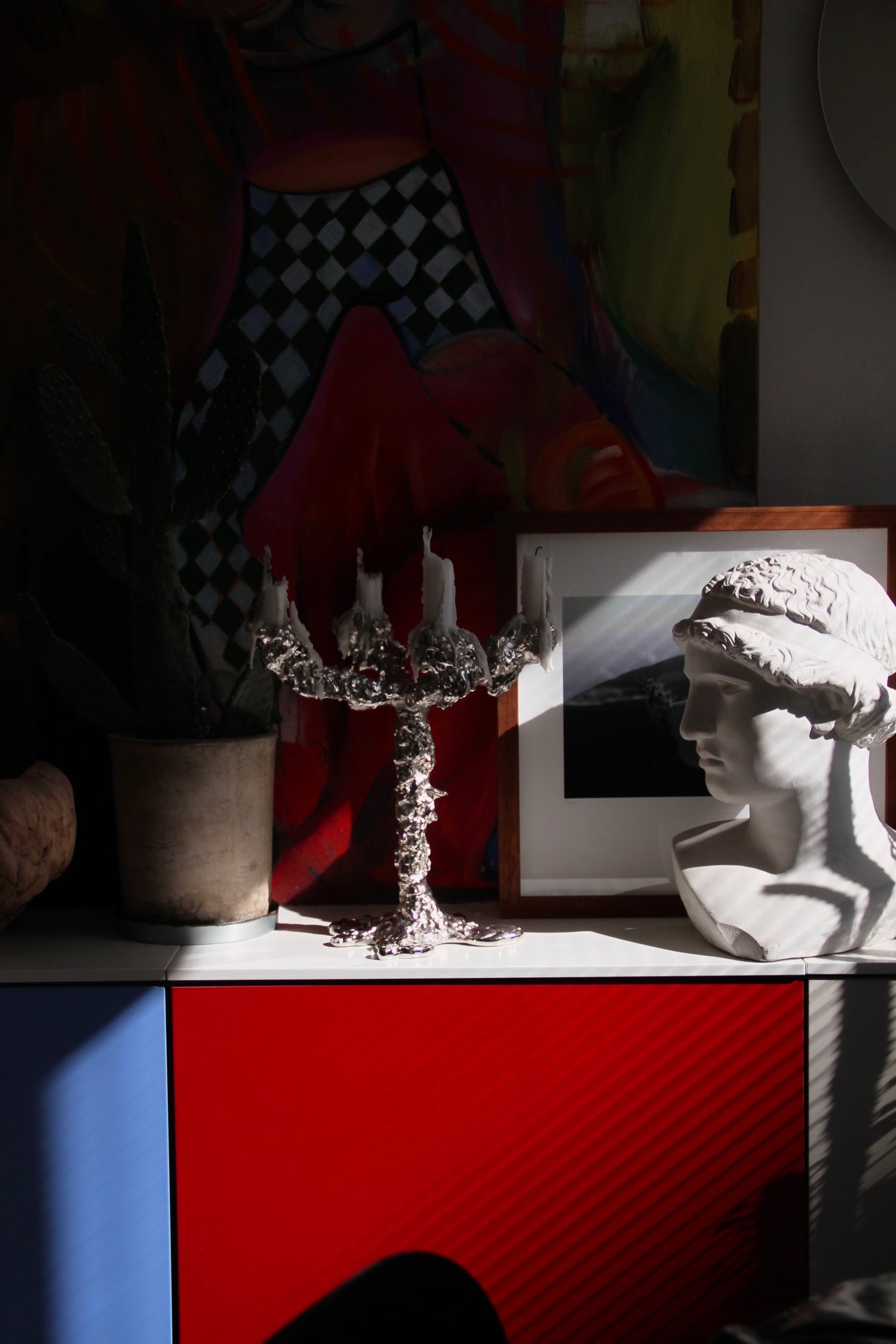 Drip candle holder 4 arms, silver