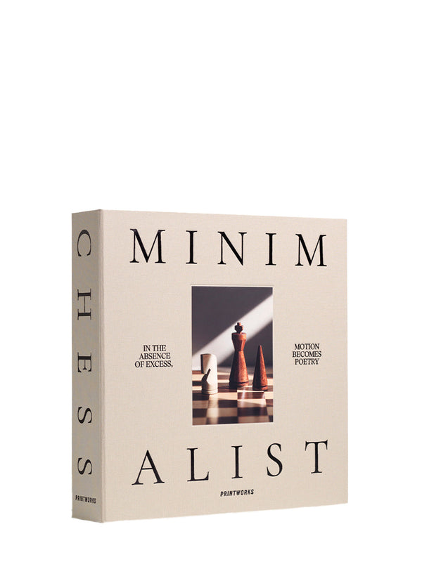 Box of Chess game set titled 'Minimalist' with a chess theme on a beige background