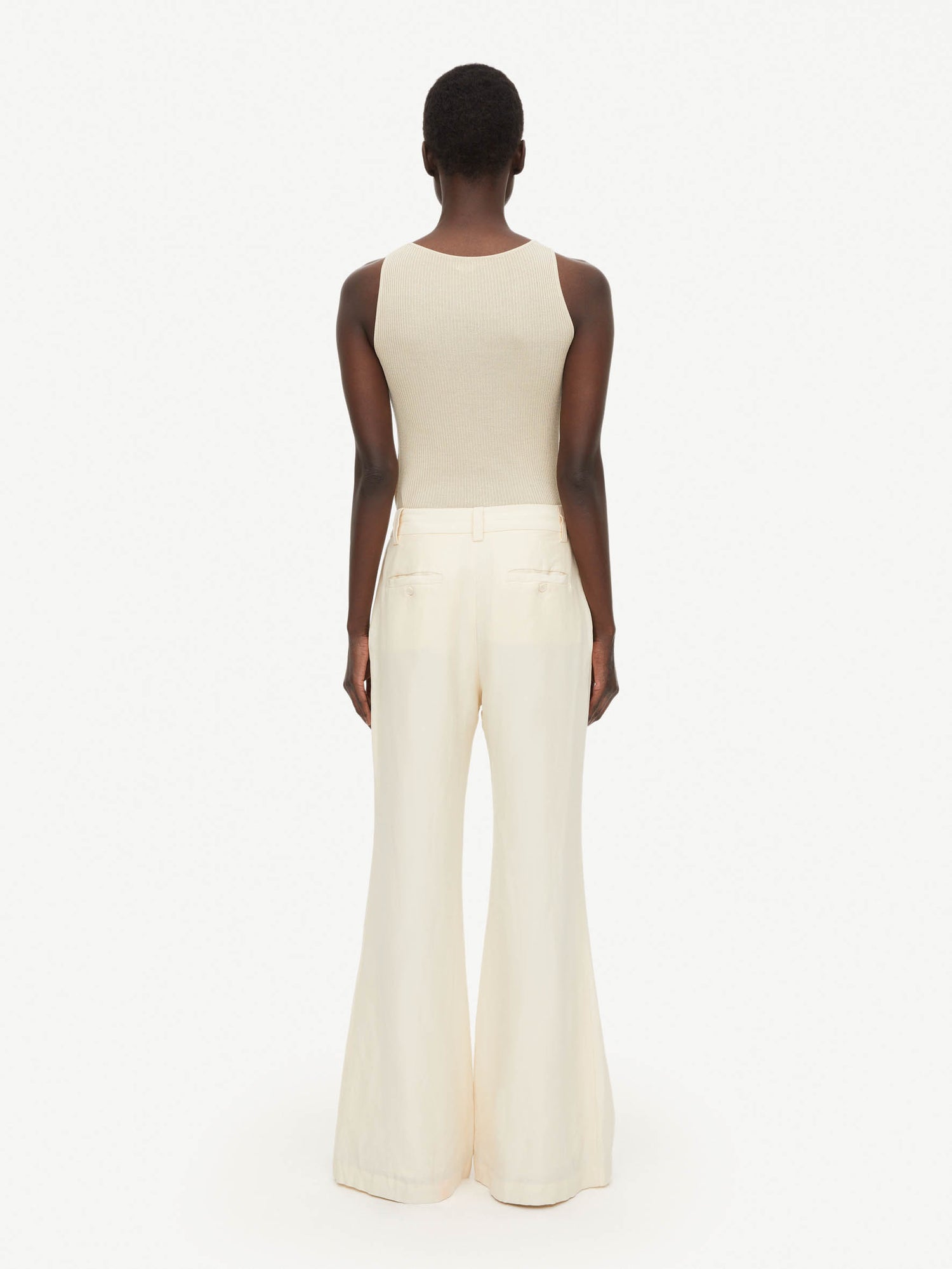 Malene Birger: CARASS linen-blend trousers, pearl. Sold by My o My Helsinki.