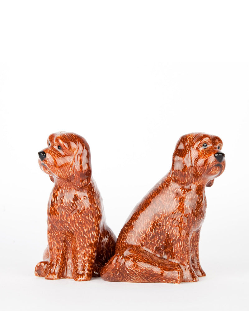 Cockapoo salt and pepper shaker set, red coat