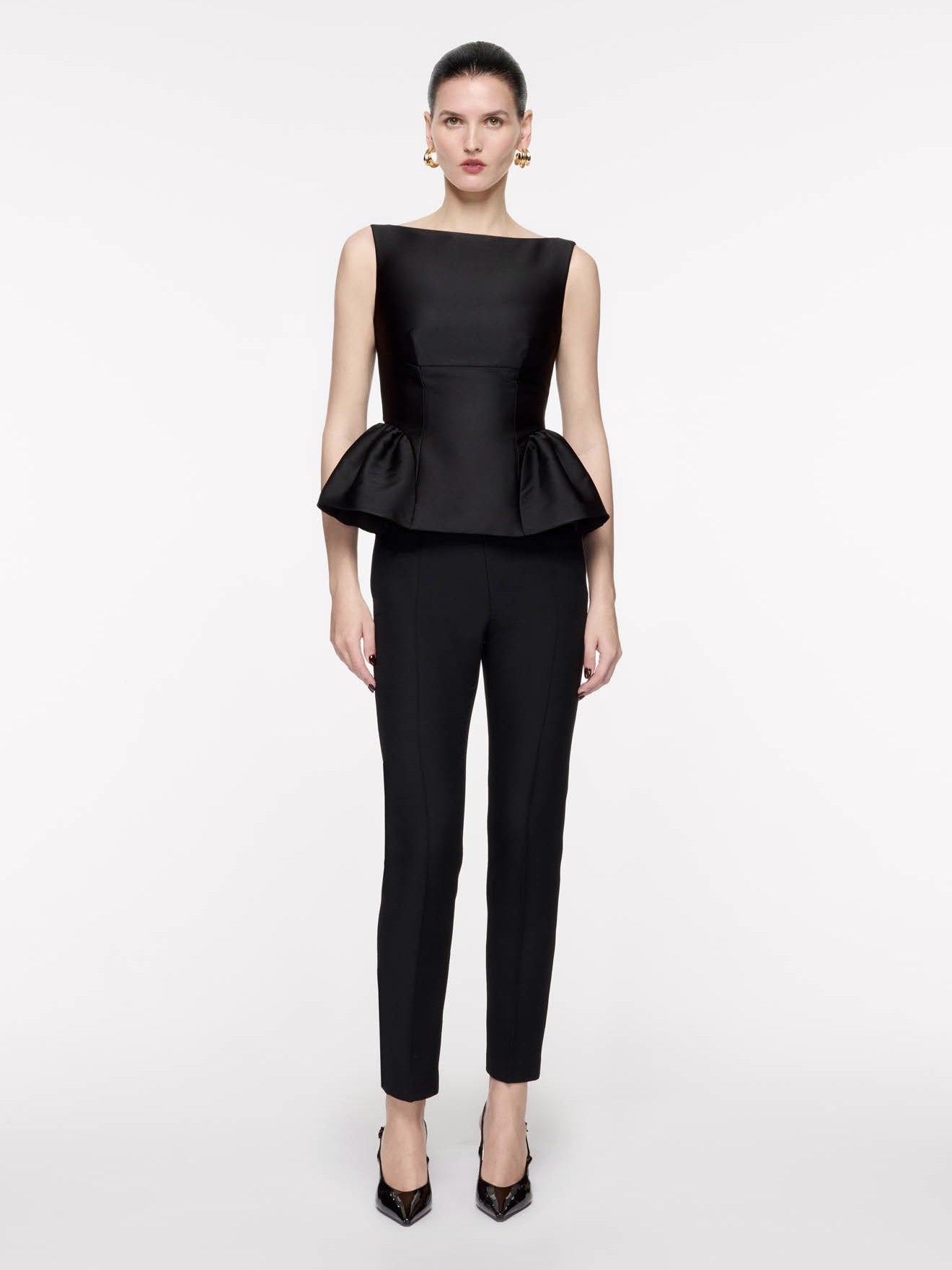 Gathered Taffeta Top, black