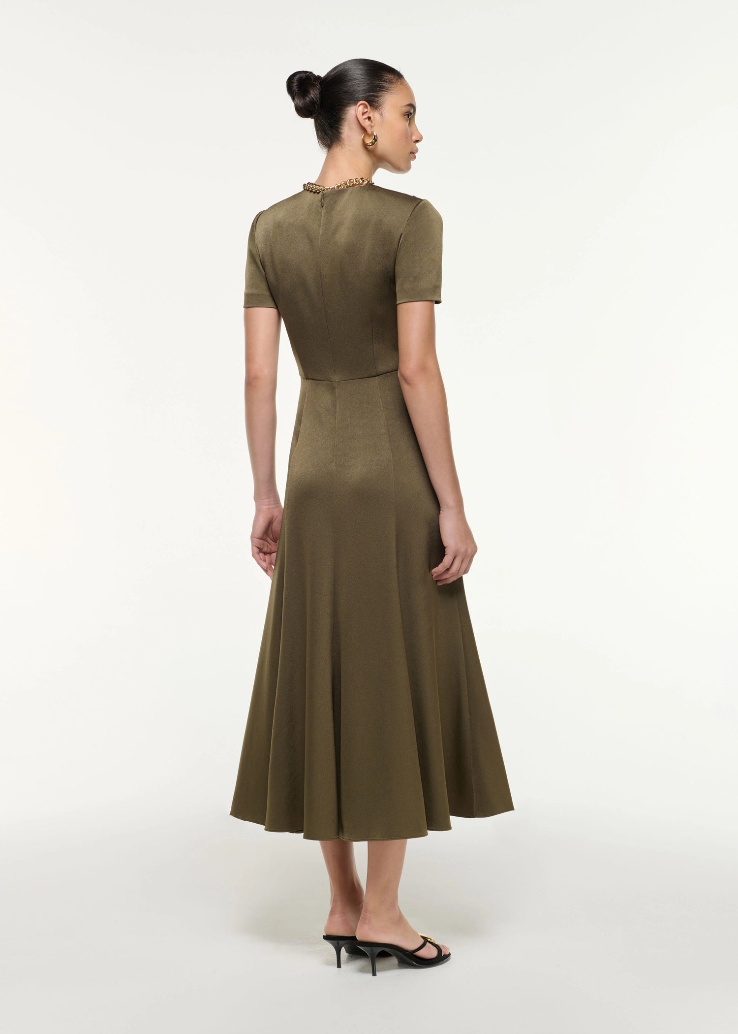 Satin Crepe Drape Midi Dress, khaki
