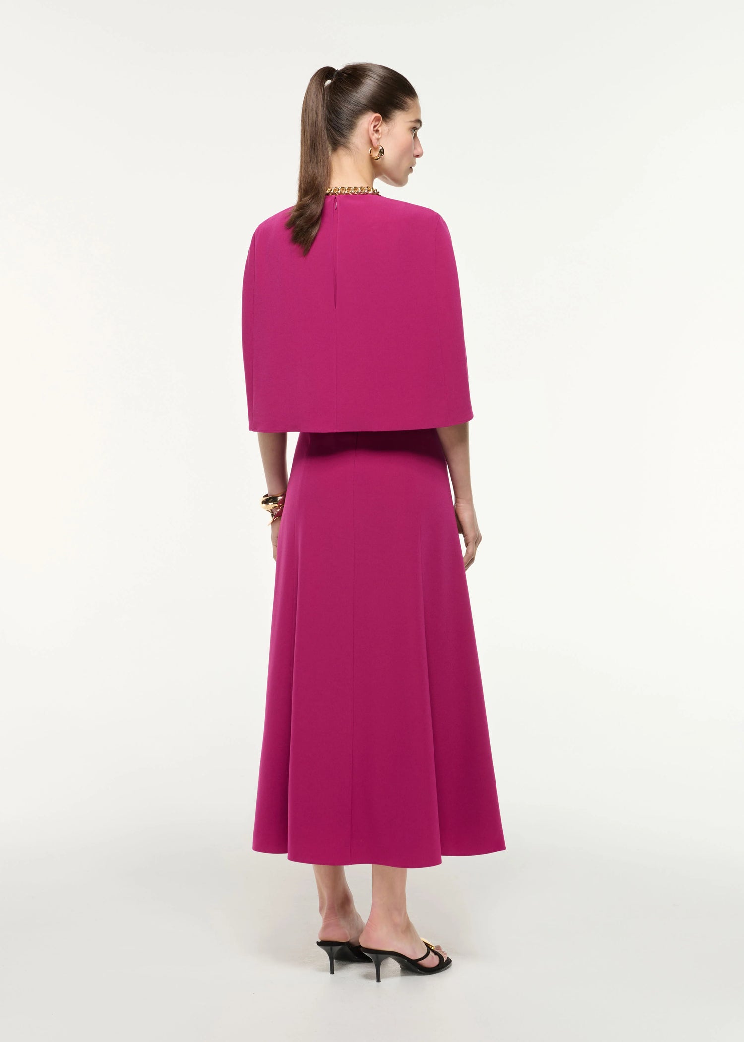 Satin Crepe Cape Midi Dress, dark pink