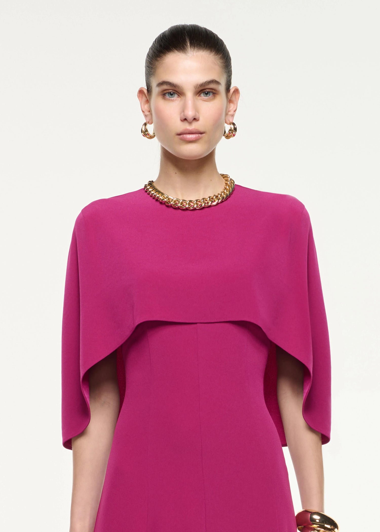 Satin Crepe Cape Midi Dress, dark pink