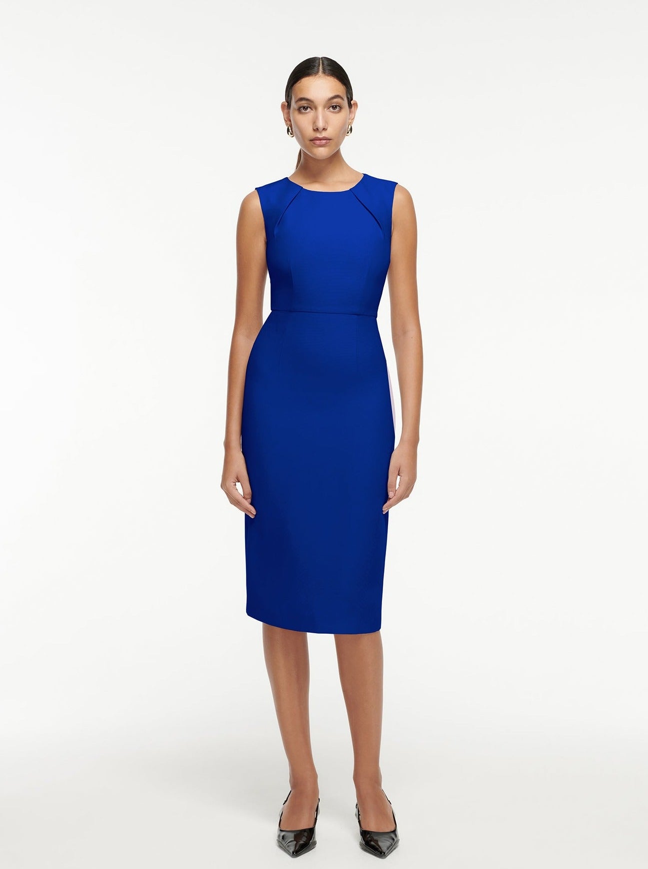 Sleeveless wool-silk midi dress, electric blue