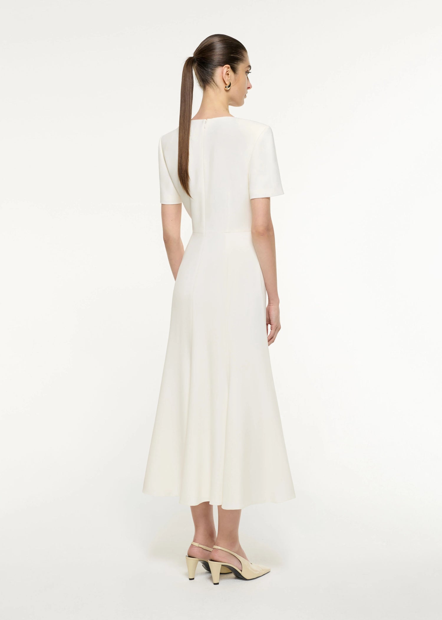 Bow Drape Light Cady Midi Dress, cream