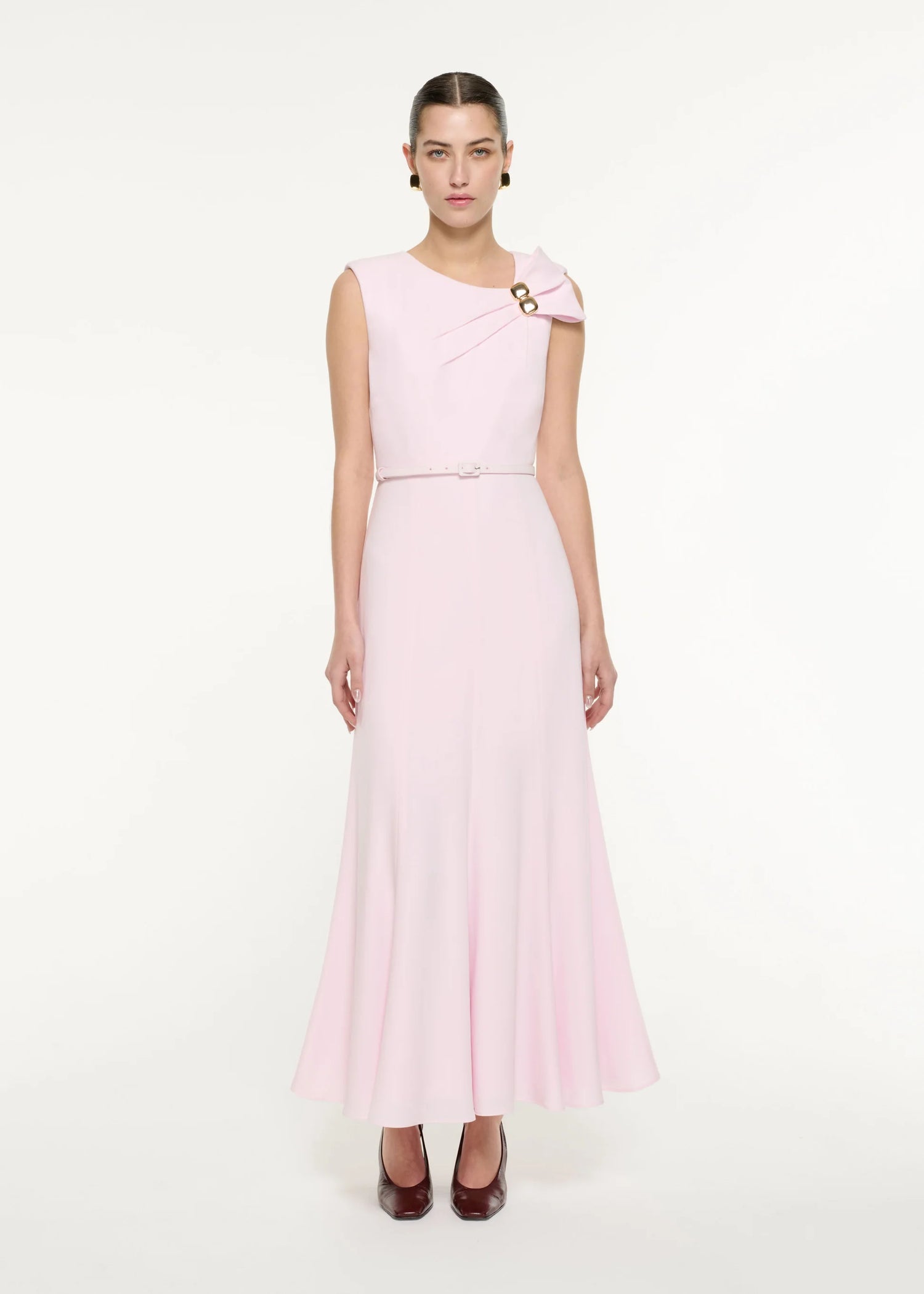 Bow Drape Satin Crepe Maxi Dress, light pink