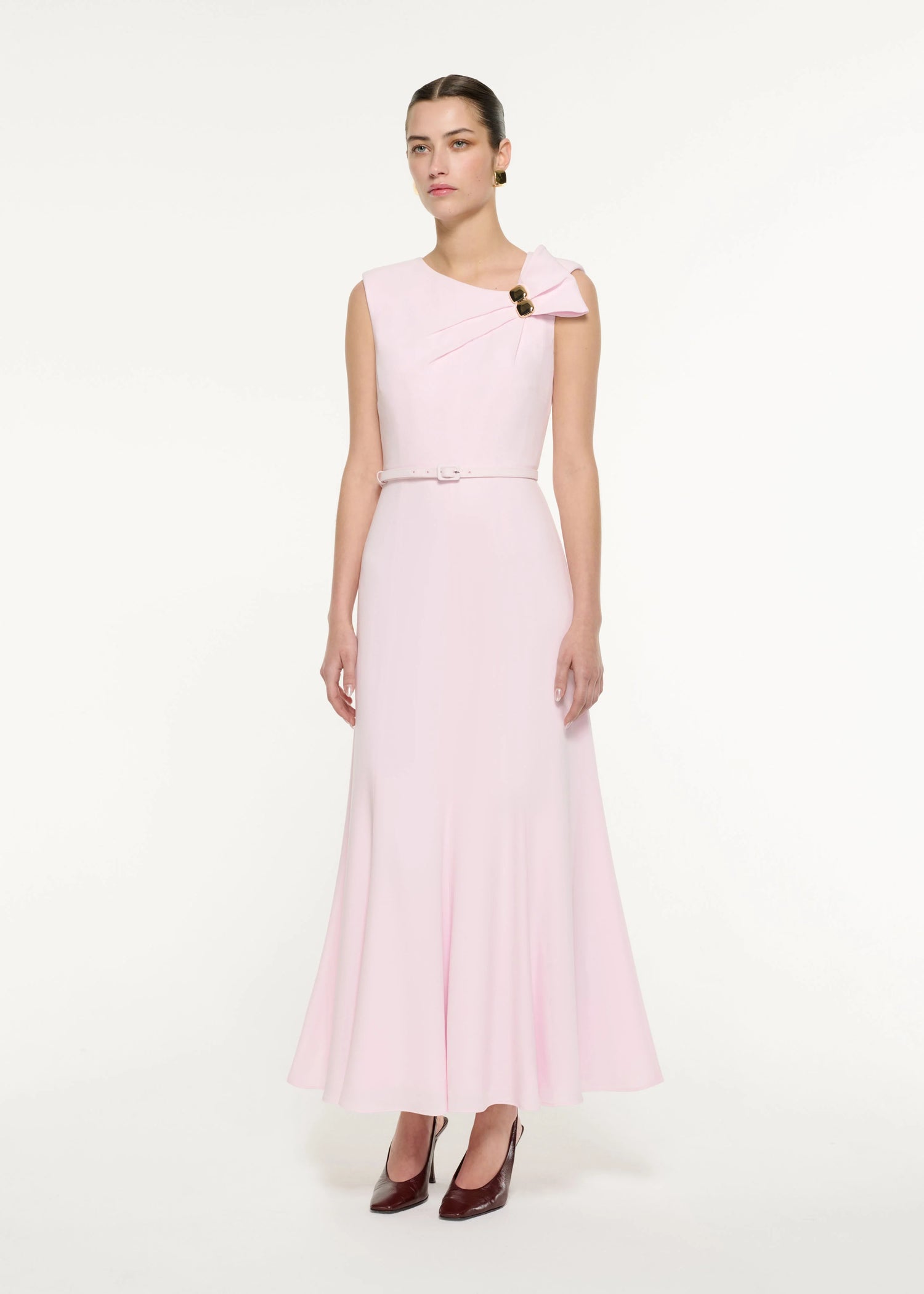 Bow Drape Satin Crepe Maxi Dress, light pink