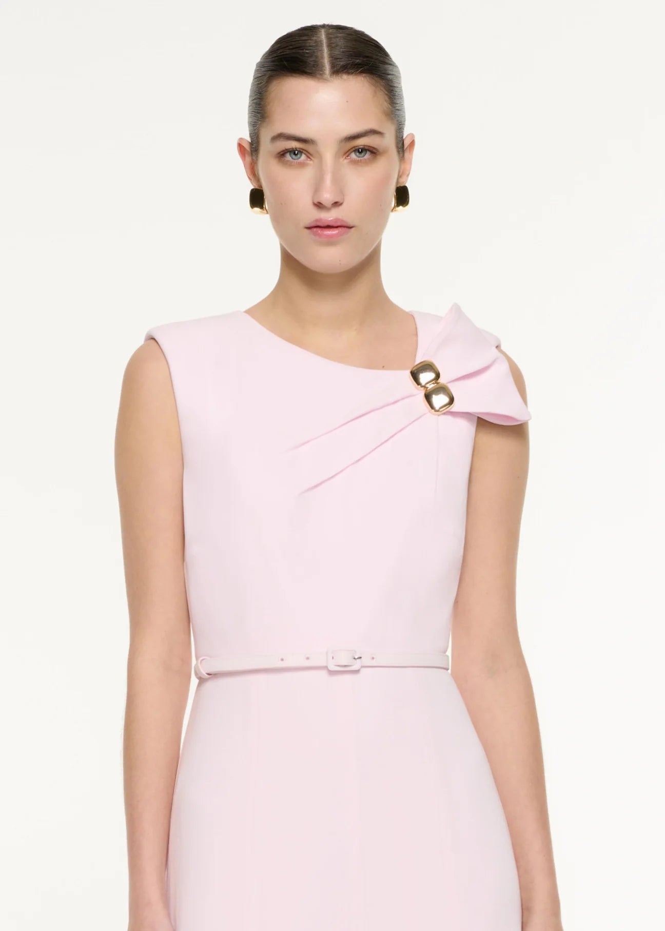 Bow Drape Satin Crepe Maxi Dress, light pink