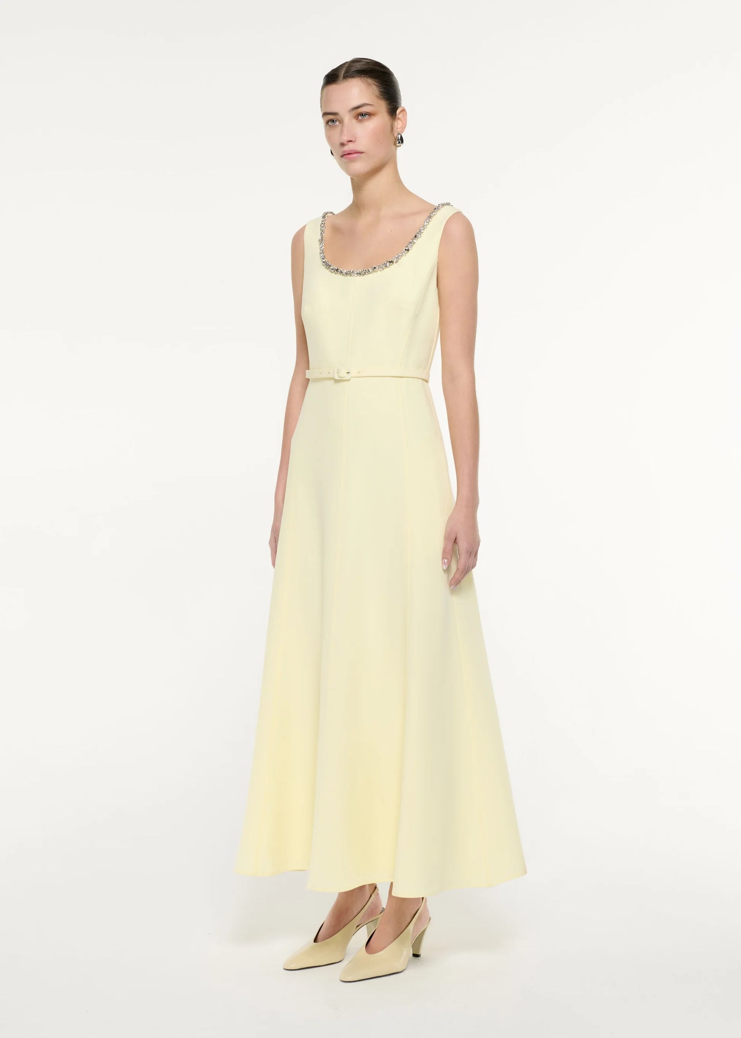 Embellished Heavy Cady Maxi Dress, light yellow