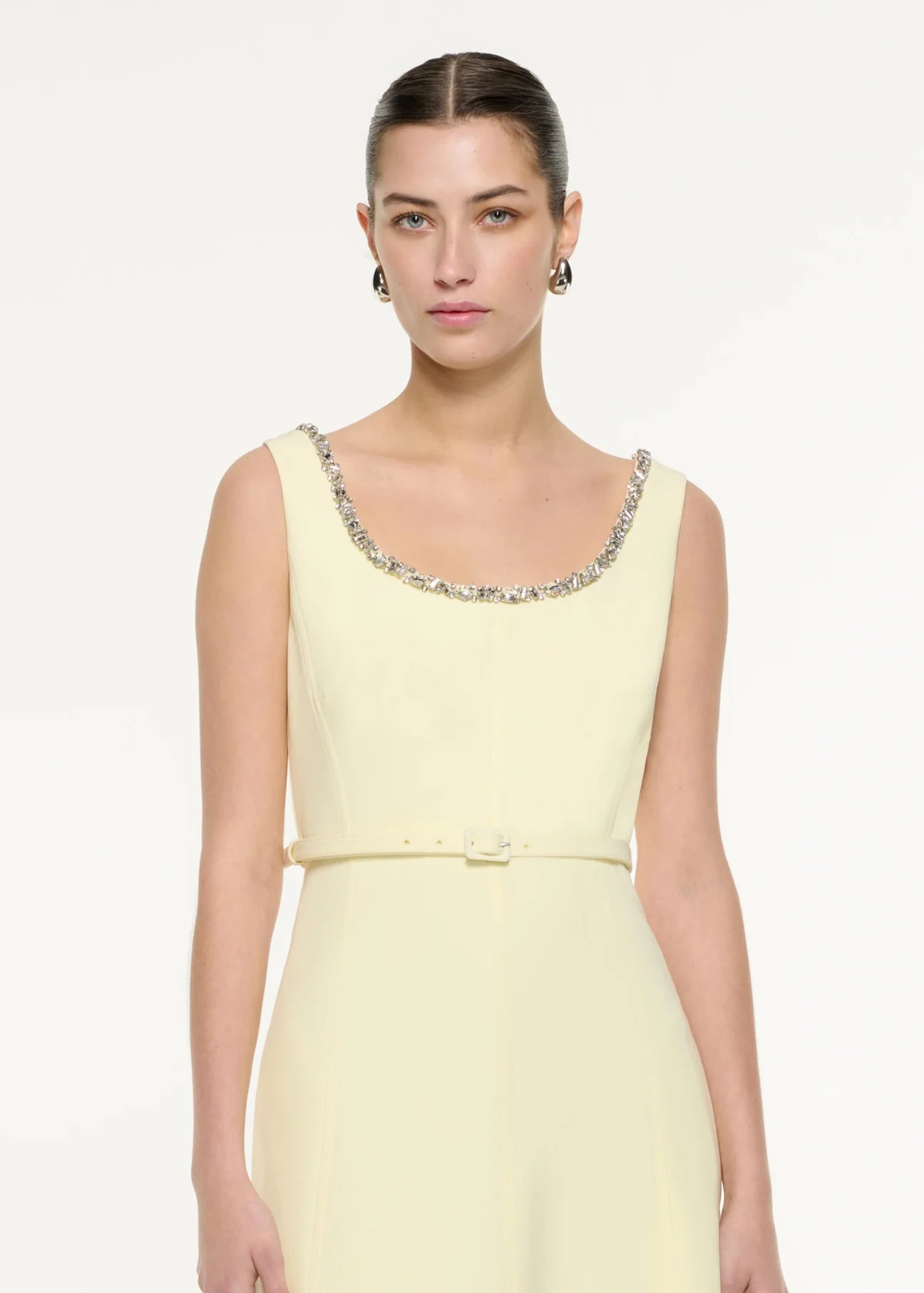 Embellished Heavy Cady Maxi Dress, light yellow