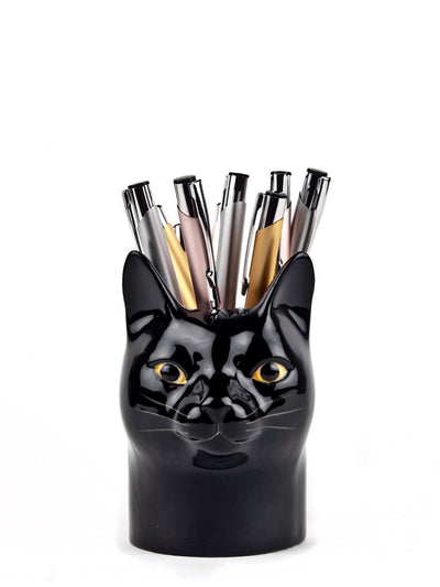 Lucky black cat pencil pot