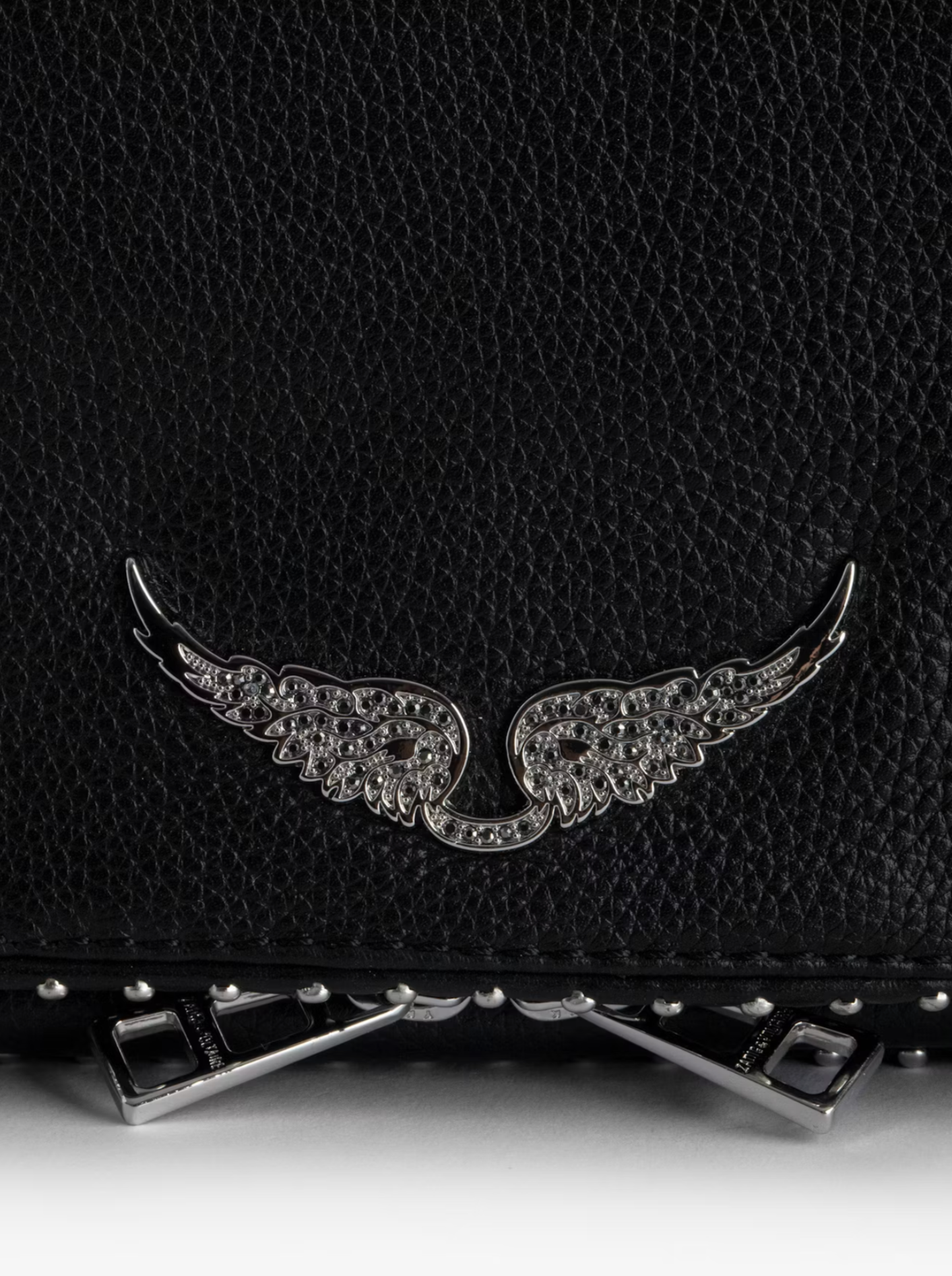 Rock grained leather studs bag, black-silver