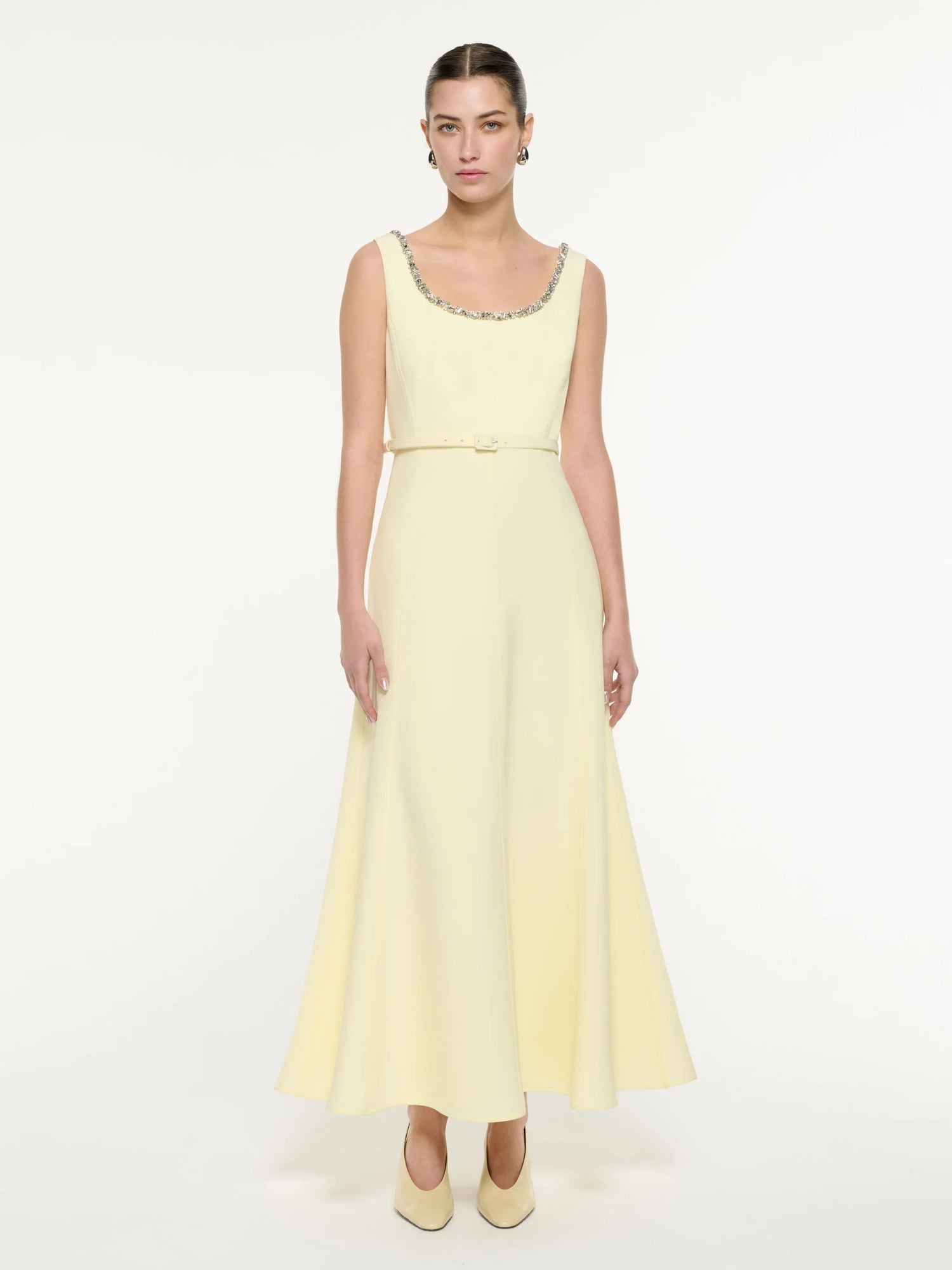 Embellished Heavy Cady Maxi Dress, light yellow